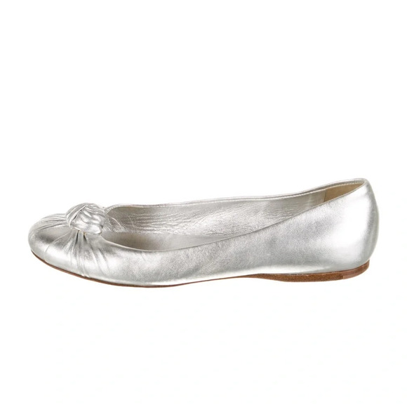 Prada Metallic Silver Leather Ballet Flats Size 5.5 - Picture 11 of 14